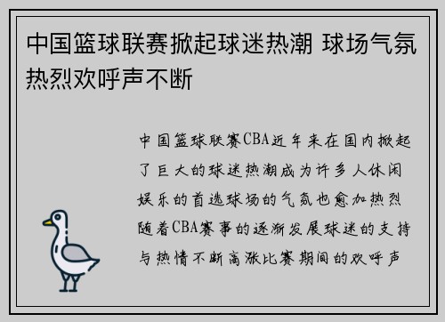 中国篮球联赛掀起球迷热潮 球场气氛热烈欢呼声不断