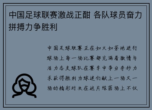 中国足球联赛激战正酣 各队球员奋力拼搏力争胜利